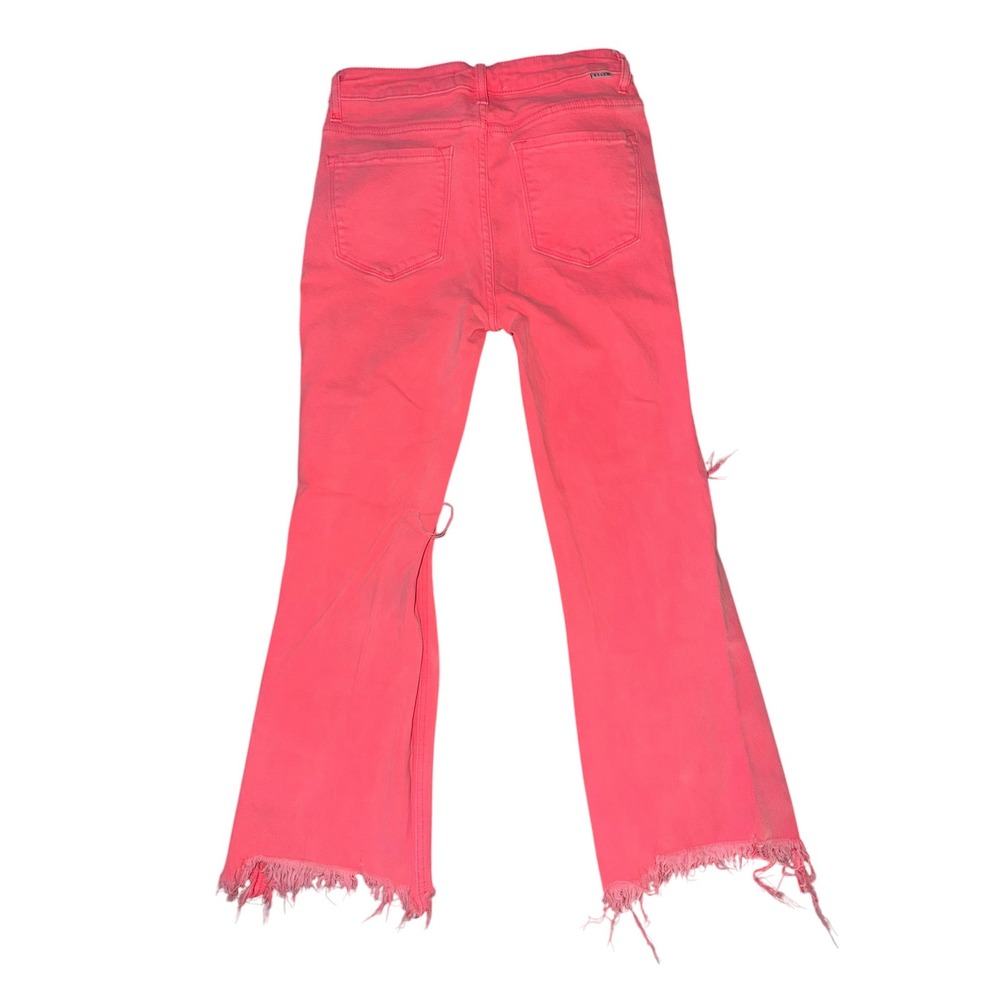 Risen Jeans Neon Pink Distressed Flare High Rise Denim RDP5265-N Size 7/28 A1 - Picture 4 of 12